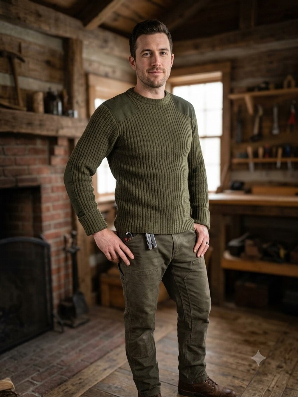 L.L.Bean Vintage 100% Merino Lambswool Commando Sweater - Olive Green